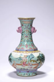 A TURQUOISE-GROUND FAMILLE-ROSE 'CHILDREN AT PLAY' VASE