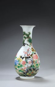 A FAMILLE-ROSE 'FLOWER-BIRD-AND-POEM' VASE