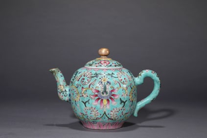 A TURQUOISE-GROUND FAMILLE-ROSE 'FLORAL' TEAPOT