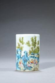 A FAMILLE-ROSE 'SEVEN SAGES OF BAMBOO GROVE' BRUSHPOT