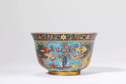 A CLOISONNé ENAMEL 'DOUBLE-DRAGON' BOWL