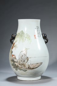 A PALE 'FLOWER-BIRD-FIGURE-AND-POEM' JAR
