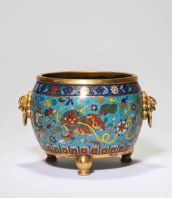 A CLOISONNé ENAMEL 'LION' CENSER