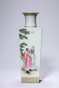 A FAMILLE-ROSE 'EIGHT IMMORTALS' SQUARE VASE