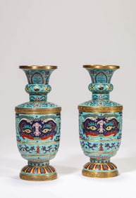 A PAIR OF CLOISONNé ENAMEL 'TAOTIE' VASES