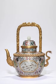 A CLOISONNé ENAMEL JADE-INLAID 'DRAGON-AND-PHOENIX' EWER