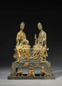 A GILT-BRONZE FIGURE OF SHAKYAMUNI AND PRABHUTARATNA