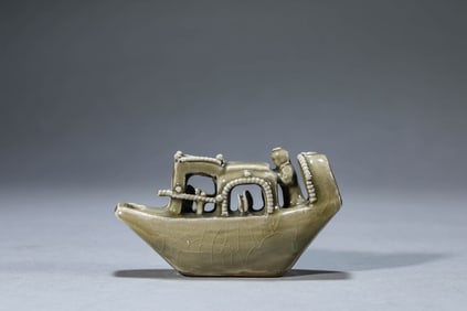 A CELADON BOAT-FORM WATER DROPPER