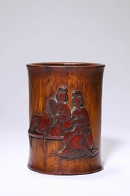 A BAMBOO 'FIGURE' BRUSHPOT