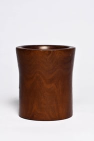 A HARDWOOD WAISTED BRUSH POT