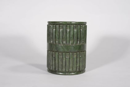 A JASPER 'BAMBOO SECTION' BRUSH POT