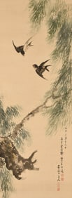 WU QINGXIA (1910-2008), ATTRIBUTED TO, WILLOW AND SWALLOWS