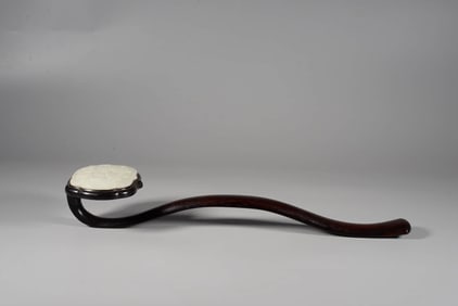 A ZITAN AND WHITE JADE-INLAID RUYI SCEPTRE