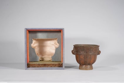 A BRONZE LOTUS-PETAL 'SWAN-HANDLED' CENSER (WITH ORIGINAL BOX)