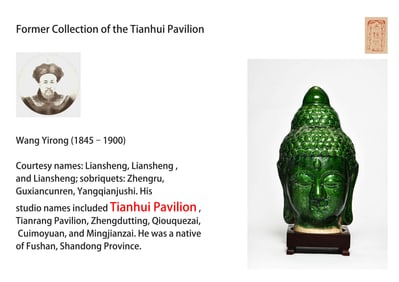 A GREEN-GLAZED HEAD OF BUDDHA