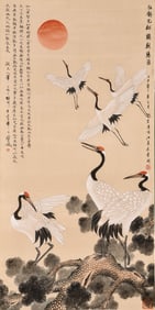 YAN BOLONG (1898-1954), ATTRIBUTED TO, PINE, CRANE AND MORNING SUN