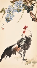 WANG XUETAO (1903-1982), ATTRIBUTED TO, WISTERIA AND ROOSTER