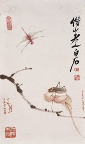 QI BAISHI (1864-1957), ATTRIBUTED TO, INSECTS ON PALM LEAVES