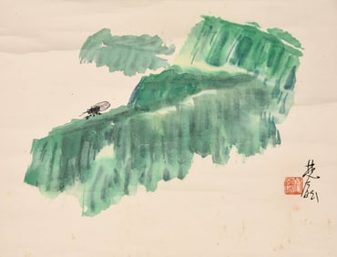 LIN FENGMIAN (1900-1991), ATTRIBUTED TO, INSECTS ON BANANA LEAVES