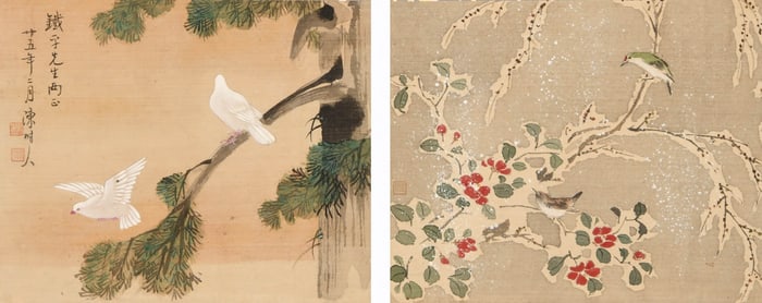 CHEN SHUREN (1884-1948), ATTRIBUTED TO, TWO FLOWER AND BIRD LEAVES