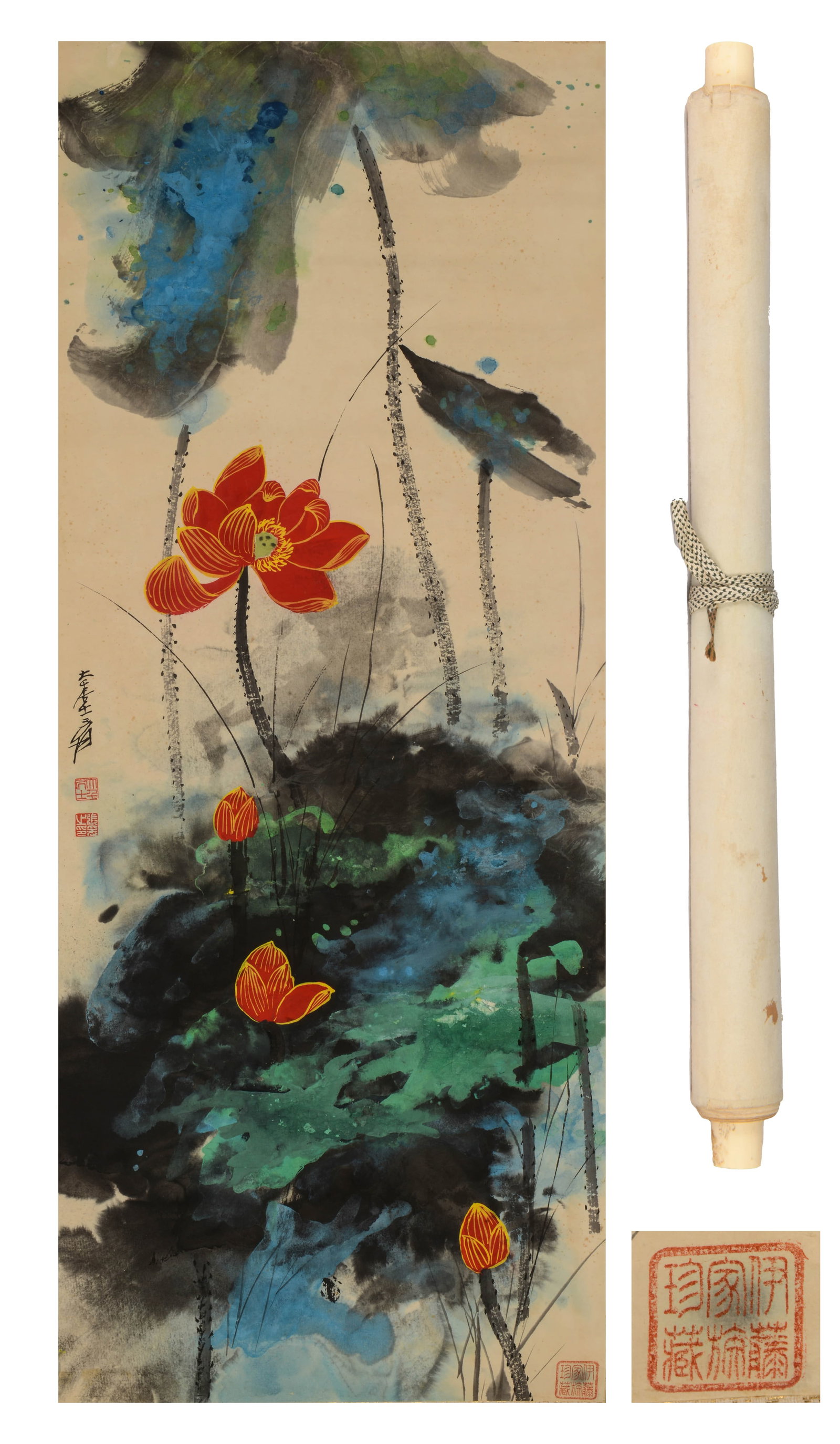 ZHANG DAQIAN (1899-1983), ATTRIBUTED TO, LOTUS: ZHANG DAQIAN (1899-1983), ATTRIBUTED TO, LOTUS Length: 99 cm (39.0 in.), Width: 40 cm (15.7 in.). All measurements are approximate.