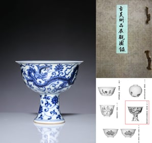A BLUE-AND-WHITE 'DRAGON AND FLOWERS' STEM BOWL