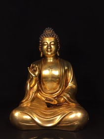 A FINE CRAFTED COPPER FIGURE OF SAKYAMUNI BUDDHA