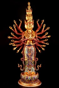 A GILT AND GEM-INLAID FIGURE OF THOUSAND-ARMED AVALOKITESHVARA