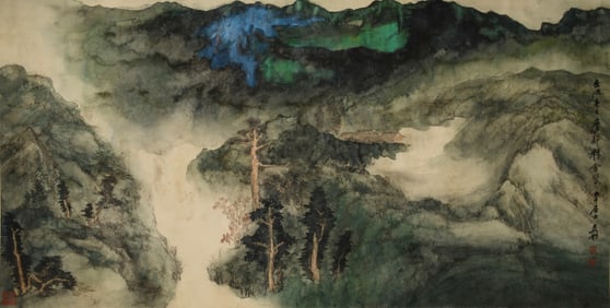 ZHANG DAQIAN (1899-1983), ATTRIBUTED TO, BLUE-GREEN LANDSCAPE