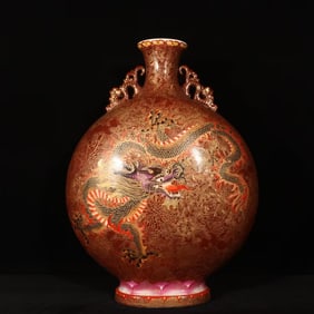 AN ENAMEL WITH FILIGREE GILT 'DRAGON AND PHOENIX' MOONFLASK