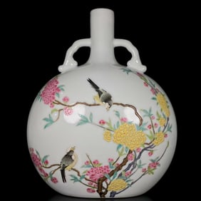 AN ENAMEL 'FLOWERS AND PROSPERITY' MOONFLASK