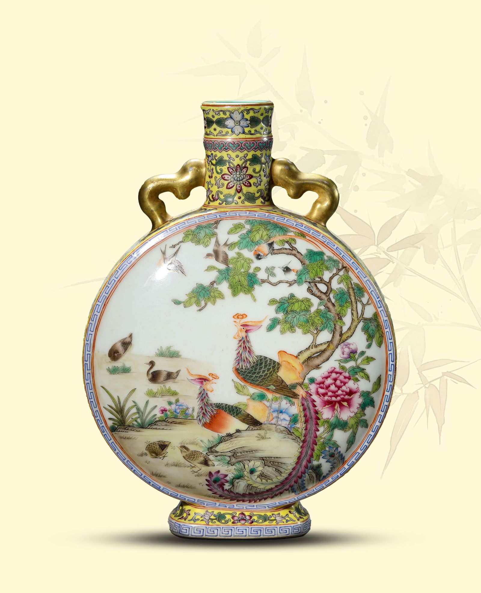 A YELLOW-GROUND 'LOTUS AND RUYI' MOONFLASK (1 of 9)
