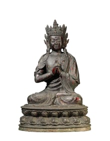 A BRONZE SEATED FIGURE OF AVALOKITESHVARA