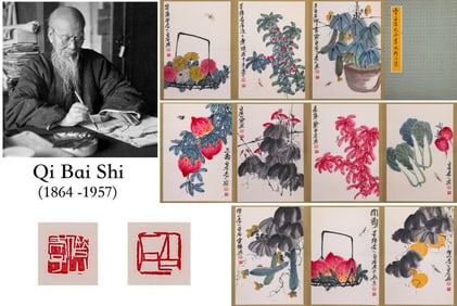 QI BAISHI (1864-1957), ATTRIBUTED TO, FLOWERS AND INSECTS ALBUM LEAVES