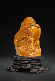 A SHOUSHAN STONE CARVING OF 'SCHOLAR UNDER PINE'