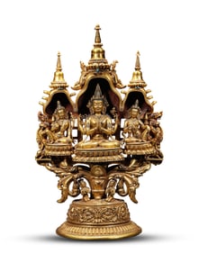 A TIBETAN PALA-STYLE GEM-SET FIGURE OF THREE PRINCIPAL PROTECTORS