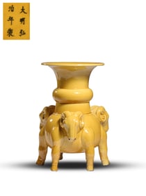 A YELLOW-GLAZED 'RAM-HEAD' JAR
