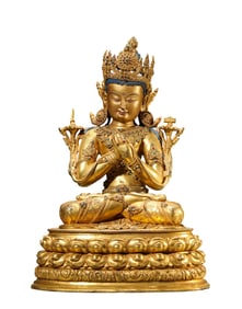 A GILT-BRONZE FIGURE OF MANJUSHRI