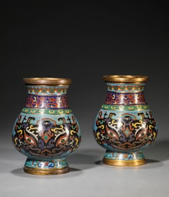 A PAIR OF CLOISONNé ENAMEL 'TAOTIE' VASES