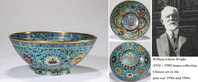 A CLOISONNé ENAMEL 'LOTUS-AND-DRAGON' LARGE BOWL