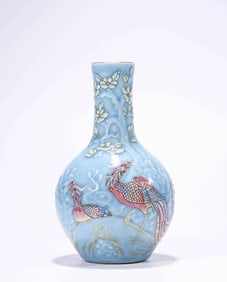 A CELADON 'FORTUNE AND AUSPICIOUSNESS’ GLOBULAR VASE