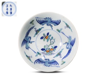 A DOUCAI 'CRANE OFFERING LONGEVITY' BOWL