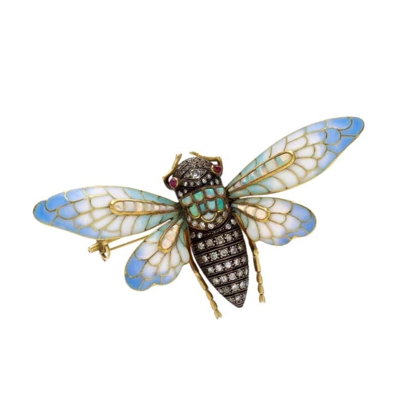 18K GOLD PLIQUE-À-JOUR ENAMEL CICADA BROOCH