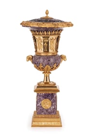 GILT-BRONZE REPOUSSÉ AMETHYST VASE