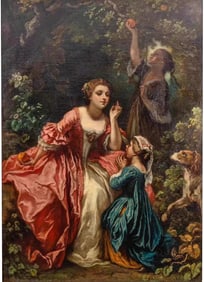 "IN THE ORCHARD", OIL ON CANVAS BY FRENCH 19TH CENTURY ARTIST CAMILLE JOSEPH