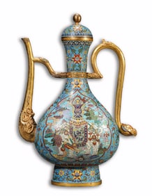 A CLOISONNÉ ENAMEL 'ELEPHANT' EWER WITH PANELS