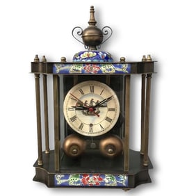 BRASS MECHANICAL ANTIQUE MANTEL CLOCK
