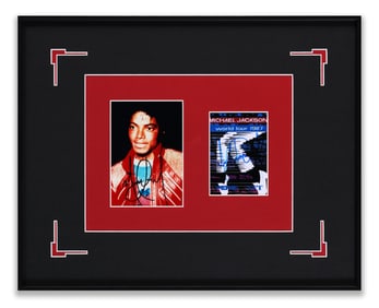 MICHAEL JACKSON AUTOGRAPHED ORIGINAL PHOTO PLUS 1987 AWESOME TOUR ID SIGNED, FRAMED