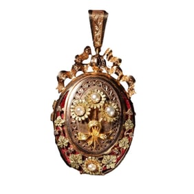 NAPOLEON III PERIOD (1852-1870) FRENCH ARISTOCRAT-COMMISSIONED MULTICOLORED GOLD AND BAROQUE PEARL