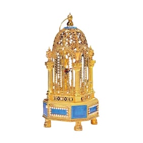 GILT SILVER AND ENAMEL SINGING BIRD MUSIC BOX